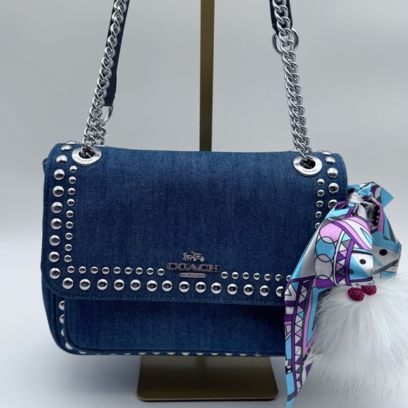 Coach NW/OT Cutegoth Blue Jean Bag with Silver Studded Accents & Chain Strap - Picture 2 of 10
